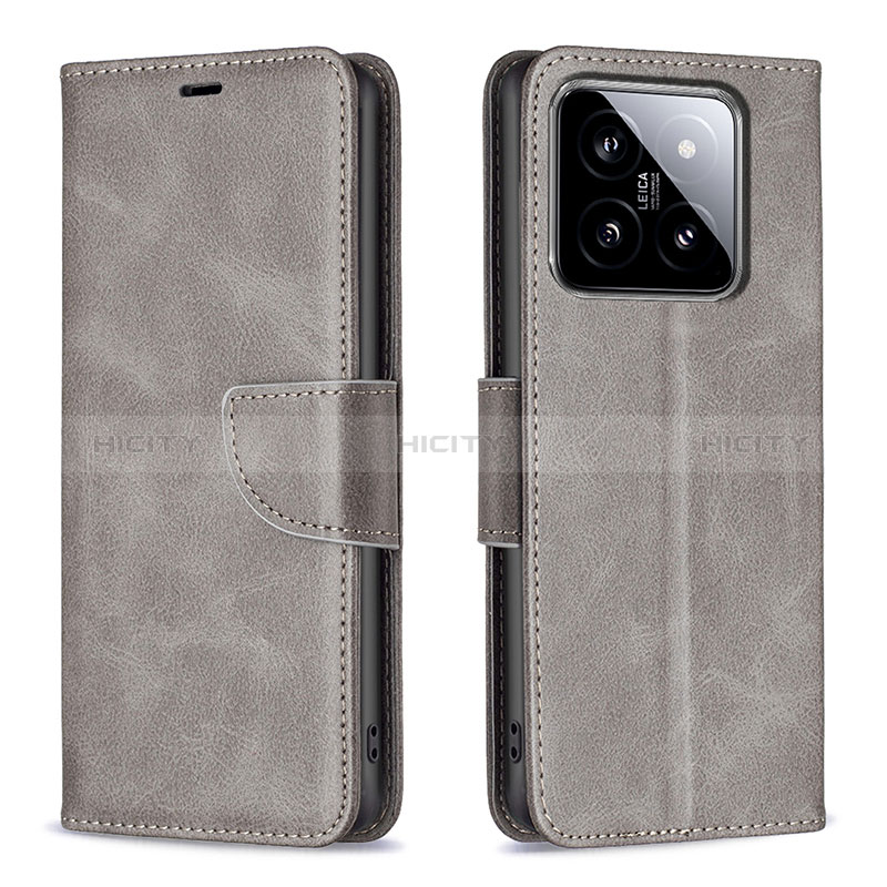 Coque Portefeuille Livre Cuir Etui Clapet B04F pour Xiaomi Mi 14 5G Gris Plus