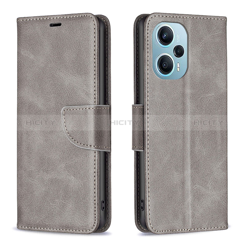 Coque Portefeuille Livre Cuir Etui Clapet B04F pour Xiaomi Poco F5 5G Gris Plus