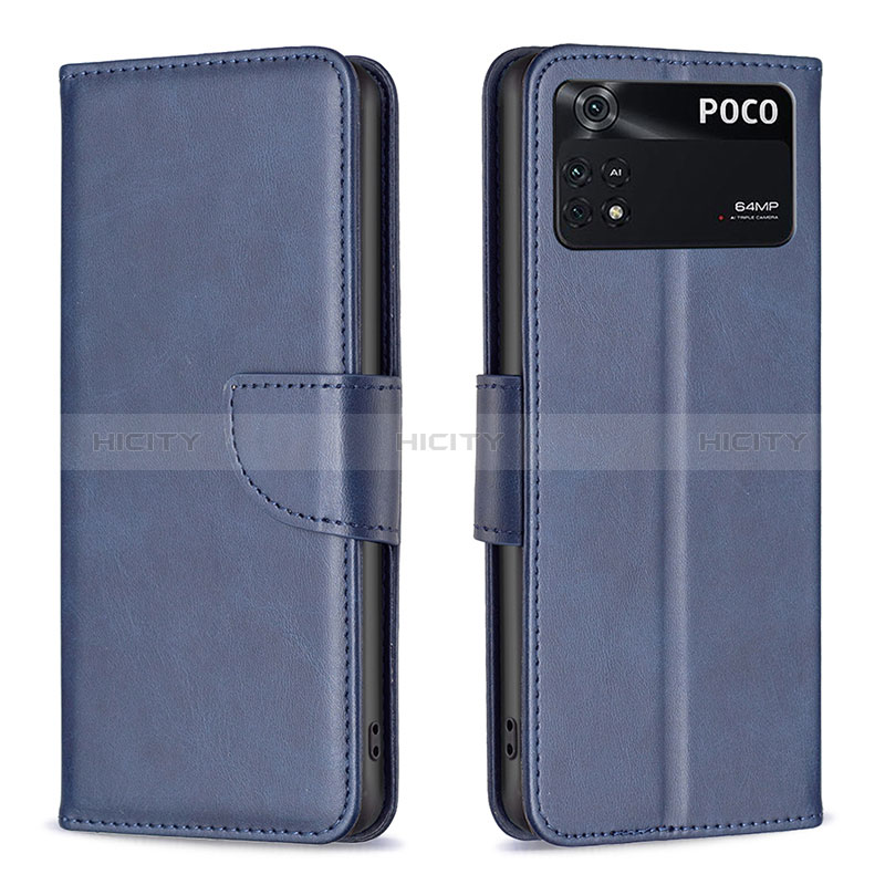 Coque Portefeuille Livre Cuir Etui Clapet B04F pour Xiaomi Poco M4 Pro 4G Bleu Plus