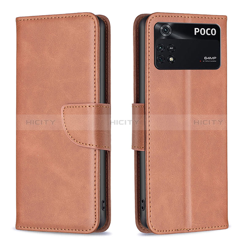 Coque Portefeuille Livre Cuir Etui Clapet B04F pour Xiaomi Poco M4 Pro 4G Marron Plus