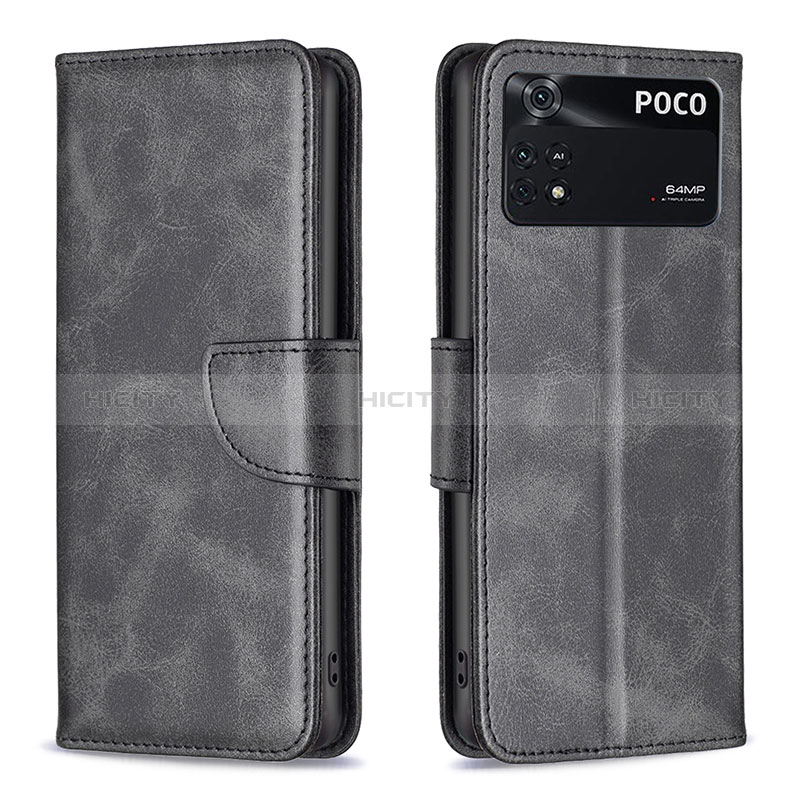 Coque Portefeuille Livre Cuir Etui Clapet B04F pour Xiaomi Poco M4 Pro 4G Noir Plus