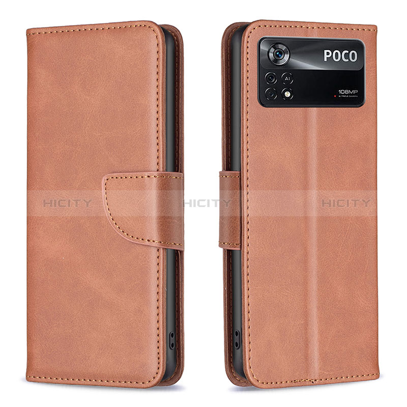 Coque Portefeuille Livre Cuir Etui Clapet B04F pour Xiaomi Poco X4 Pro 5G Marron Plus