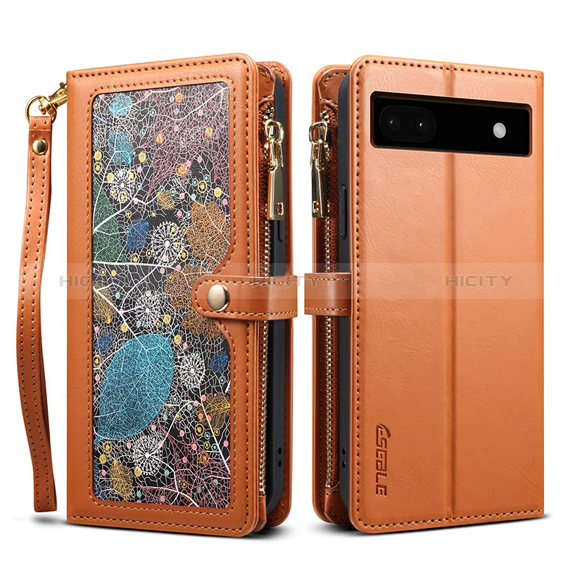 Coque Portefeuille Livre Cuir Etui Clapet B04S pour Google Pixel 6a 5G Marron Plus