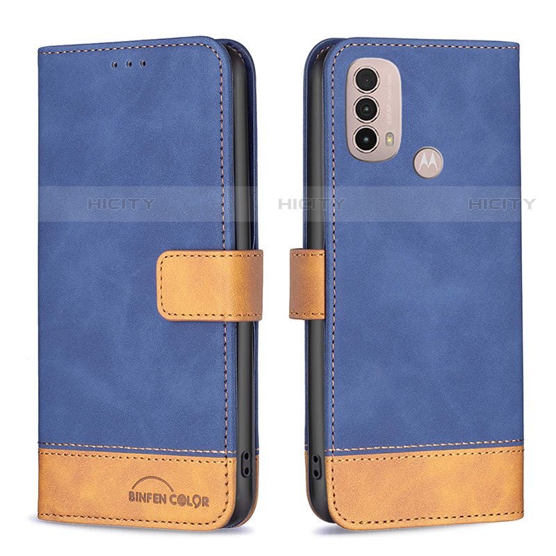 Coque Portefeuille Livre Cuir Etui Clapet B05F pour Motorola Moto E30 Bleu Plus