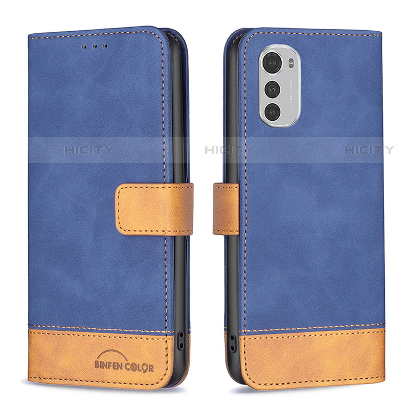 Coque Portefeuille Livre Cuir Etui Clapet B05F pour Motorola Moto E32 Bleu Plus