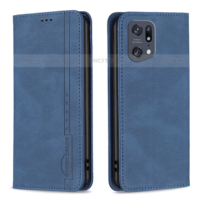 Coque Portefeuille Livre Cuir Etui Clapet B05F pour Oppo Find X5 Pro 5G Bleu Plus