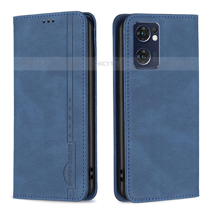 Coque Portefeuille Livre Cuir Etui Clapet B05F pour Oppo Reno7 5G Bleu Plus