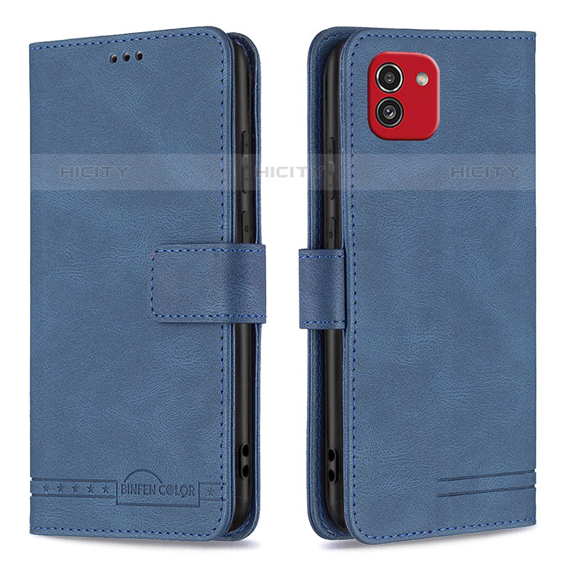 Coque Portefeuille Livre Cuir Etui Clapet B05F pour Samsung Galaxy A03 Bleu Plus