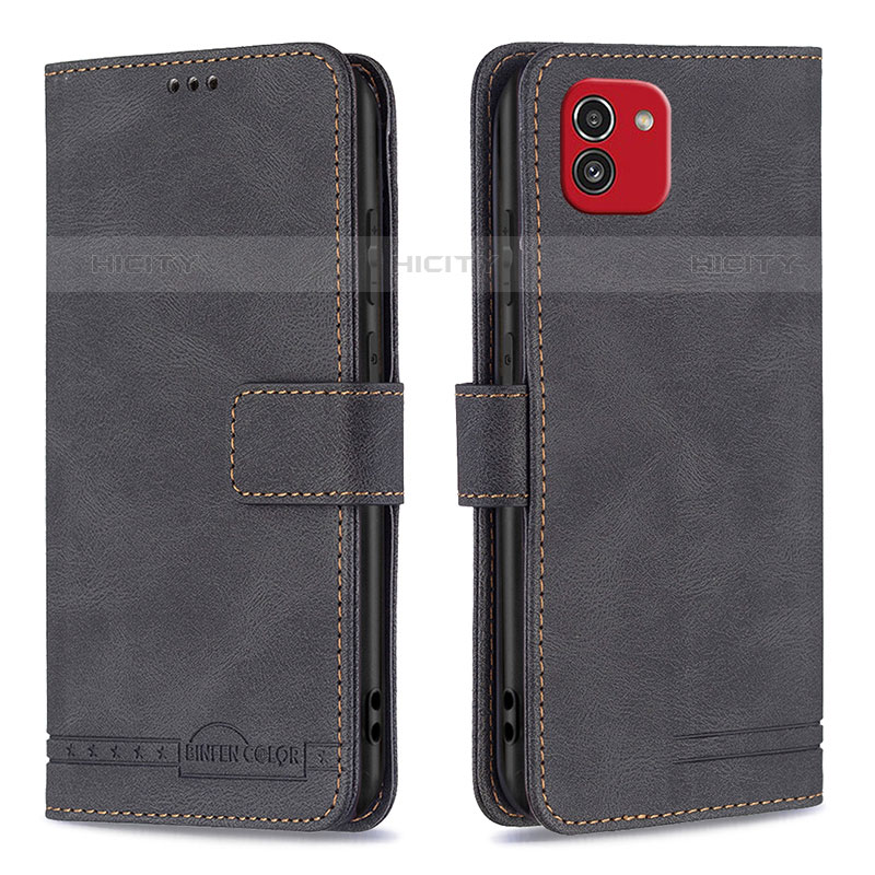 Coque Portefeuille Livre Cuir Etui Clapet B05F pour Samsung Galaxy A03 Noir Plus