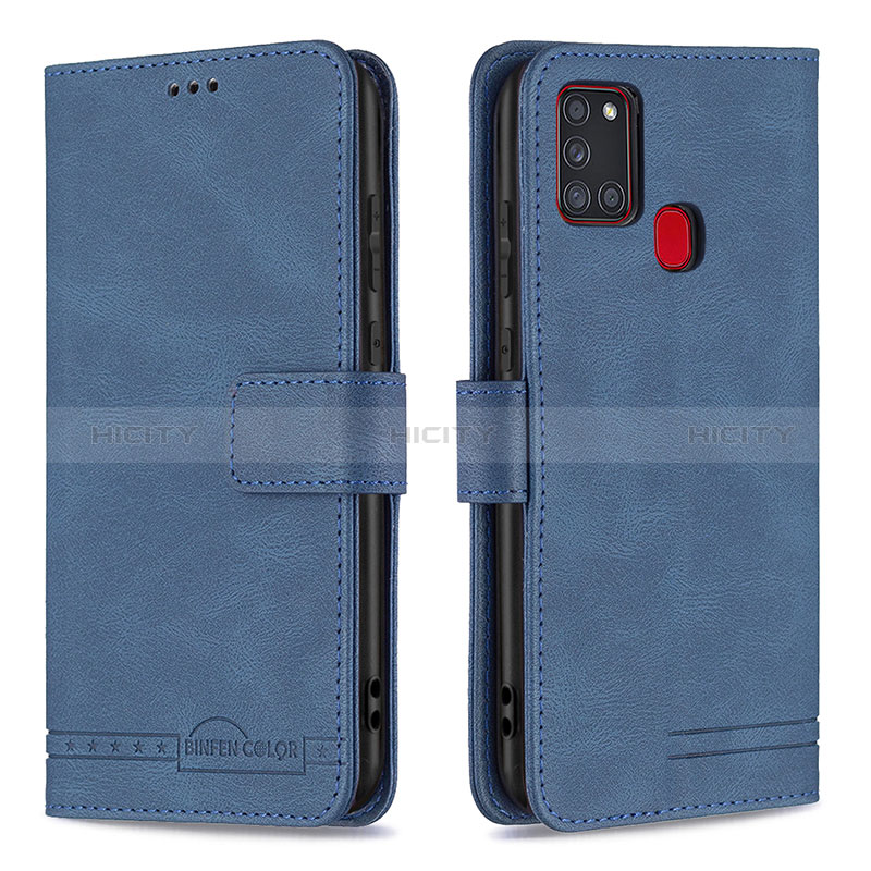 Coque Portefeuille Livre Cuir Etui Clapet B05F pour Samsung Galaxy A21s Bleu Plus