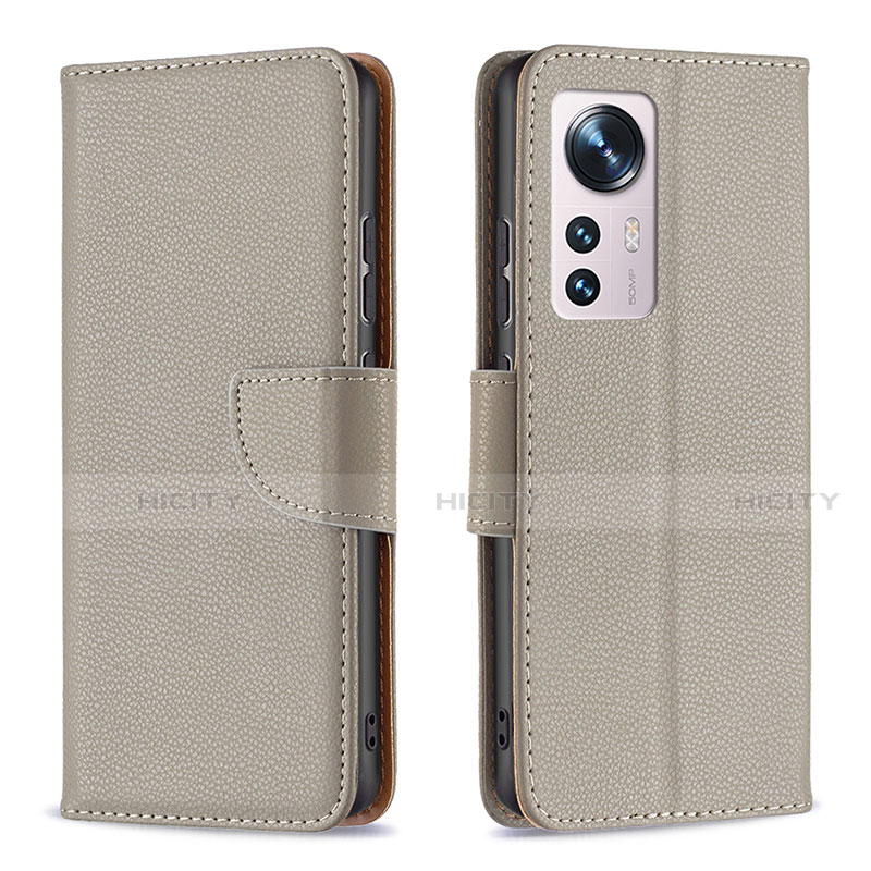 Coque Portefeuille Livre Cuir Etui Clapet B05F pour Xiaomi Mi 12 5G Gris Plus