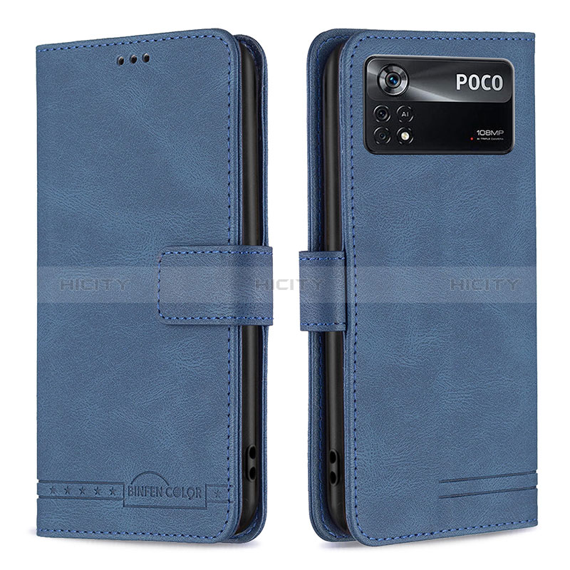 Coque Portefeuille Livre Cuir Etui Clapet B05F pour Xiaomi Poco X4 Pro 5G Bleu Plus