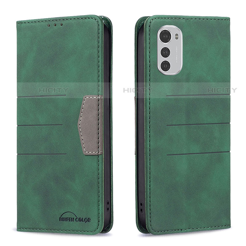 Coque Portefeuille Livre Cuir Etui Clapet B06F pour Motorola Moto E32 Vert Plus