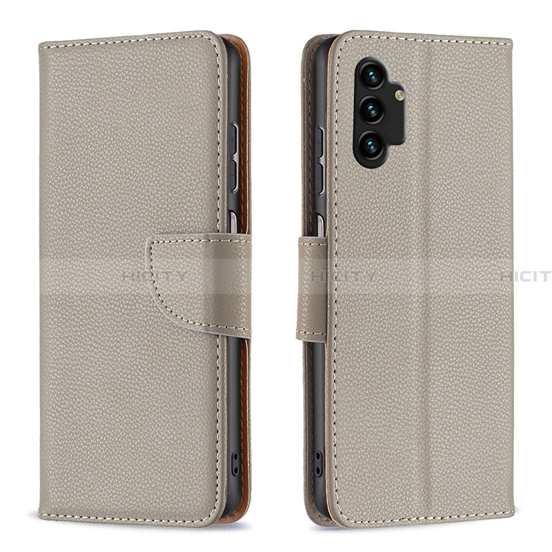 Coque Portefeuille Livre Cuir Etui Clapet B06F pour Samsung Galaxy A13 4G Gris Plus