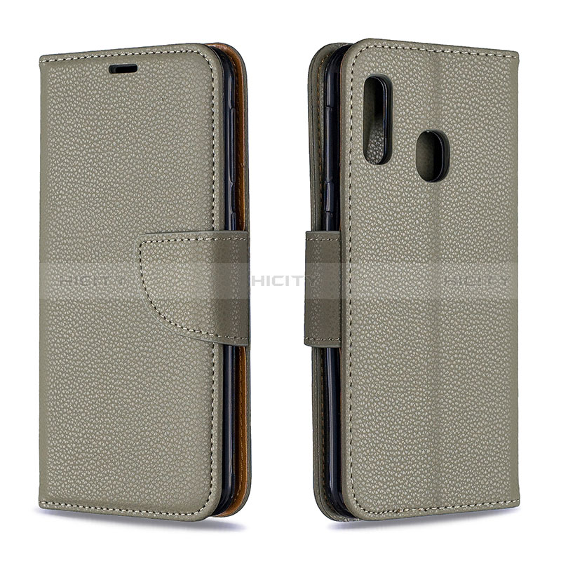 Coque Portefeuille Livre Cuir Etui Clapet B06F pour Samsung Galaxy A20e Gris Plus