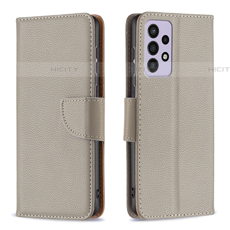 Coque Portefeuille Livre Cuir Etui Clapet B06F pour Samsung Galaxy A73 5G Gris Plus