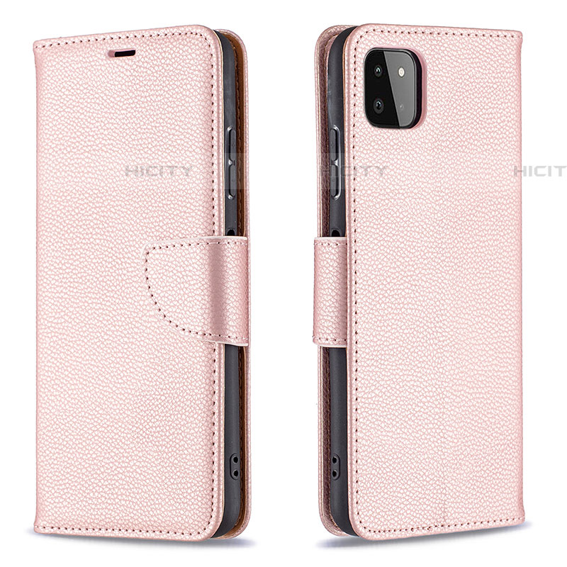 Coque Portefeuille Livre Cuir Etui Clapet B06F pour Samsung Galaxy F42 5G Or Rose Plus