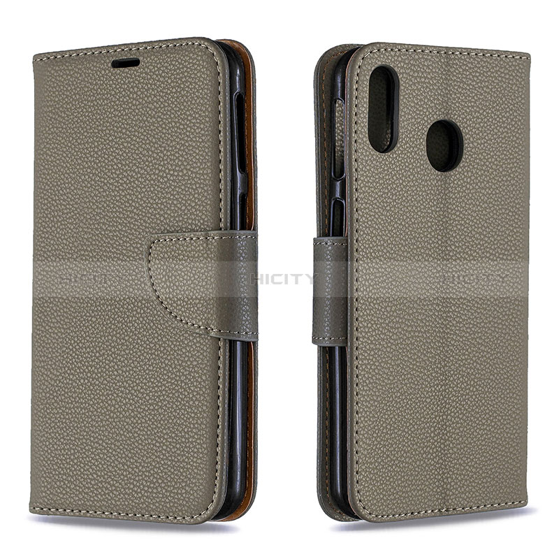 Coque Portefeuille Livre Cuir Etui Clapet B06F pour Samsung Galaxy M20 Gris Plus