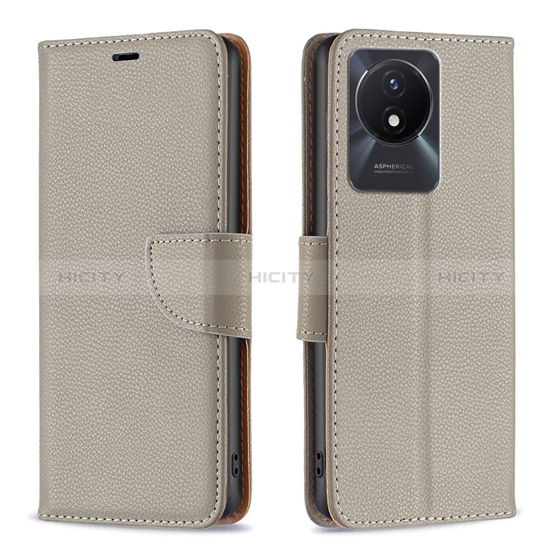 Coque Portefeuille Livre Cuir Etui Clapet B06F pour Vivo Y02 Gris Plus