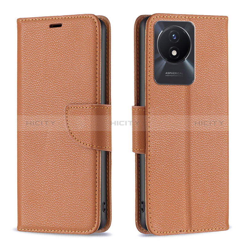 Coque Portefeuille Livre Cuir Etui Clapet B06F pour Vivo Y02 Marron Plus