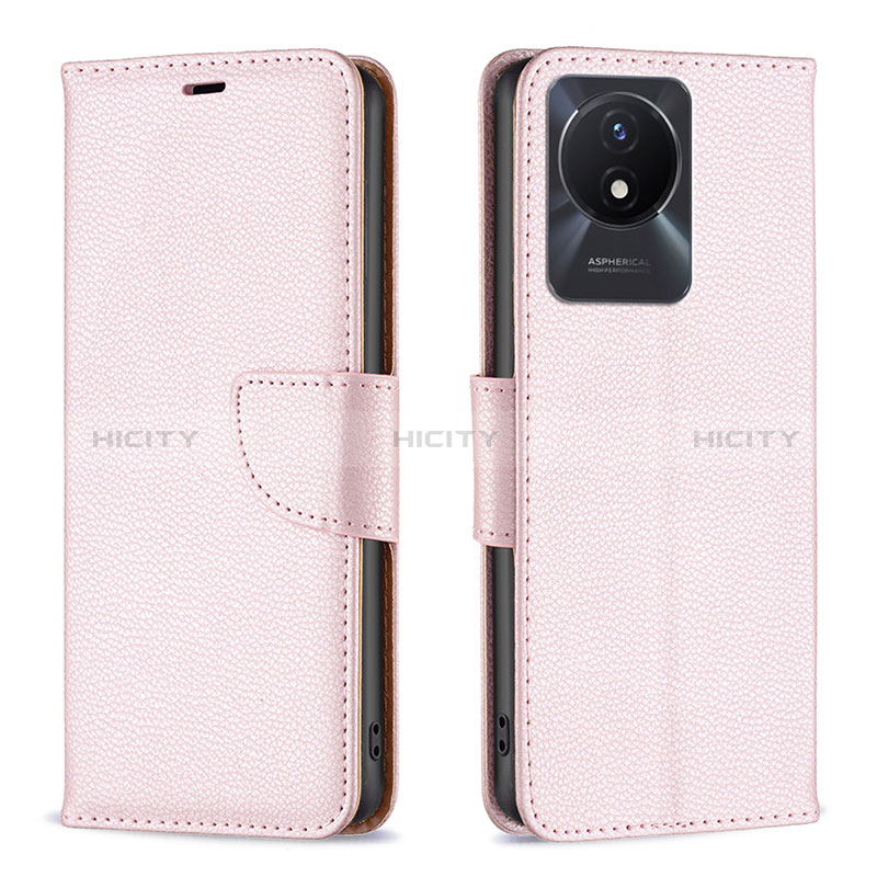 Coque Portefeuille Livre Cuir Etui Clapet B06F pour Vivo Y11 (2023) Or Rose Plus