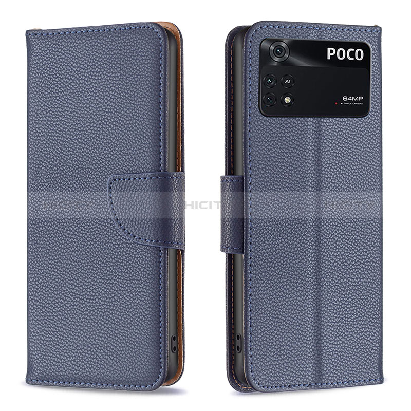 Coque Portefeuille Livre Cuir Etui Clapet B06F pour Xiaomi Poco M4 Pro 4G Bleu Plus