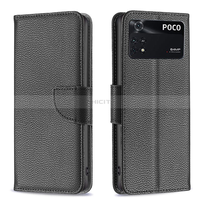 Coque Portefeuille Livre Cuir Etui Clapet B06F pour Xiaomi Poco M4 Pro 4G Noir Plus