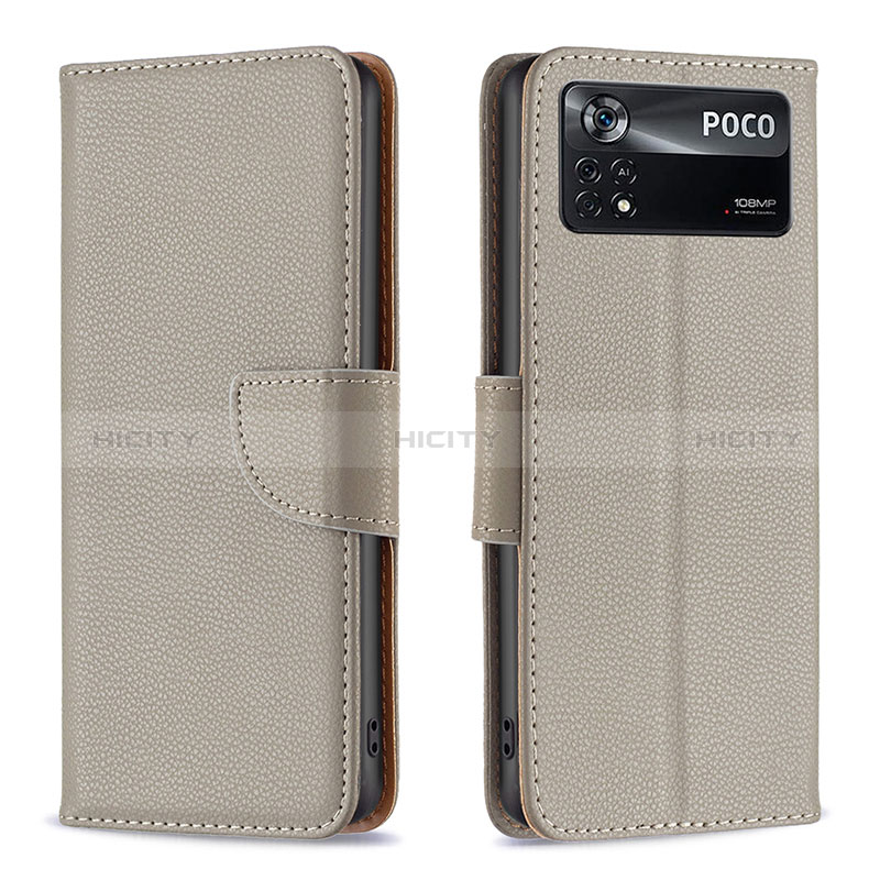 Coque Portefeuille Livre Cuir Etui Clapet B06F pour Xiaomi Poco X4 Pro 5G Gris Plus