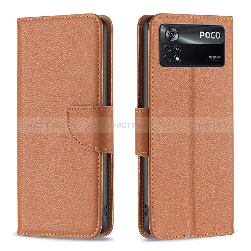 Coque Portefeuille Livre Cuir Etui Clapet B06F pour Xiaomi Poco X4 Pro 5G Marron Plus