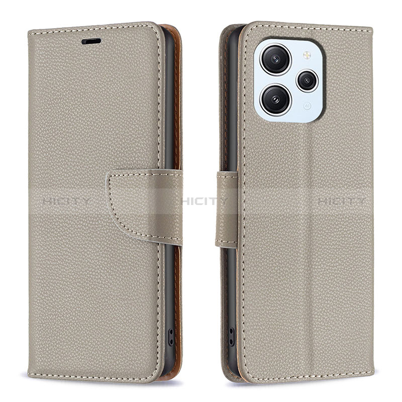 Coque Portefeuille Livre Cuir Etui Clapet B06F pour Xiaomi Redmi 12 4G Gris Plus