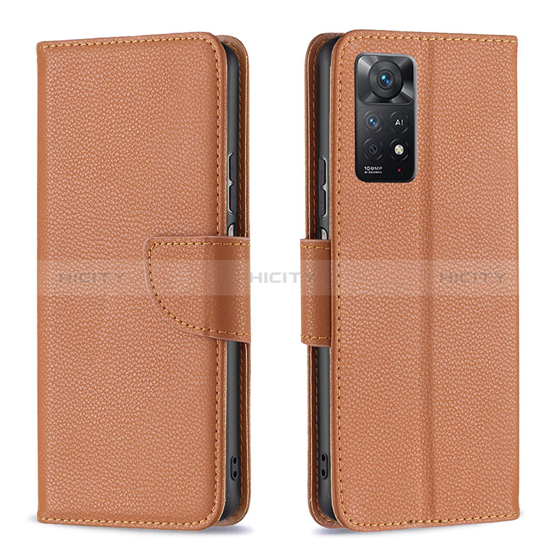 Coque Portefeuille Livre Cuir Etui Clapet B06F pour Xiaomi Redmi Note 11 Pro 4G Marron Plus