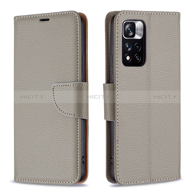 Coque Portefeuille Livre Cuir Etui Clapet B06F pour Xiaomi Redmi Note 11 Pro+ Plus 5G Gris Plus