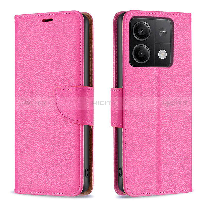 Coque Portefeuille Livre Cuir Etui Clapet B06F pour Xiaomi Redmi Note 13 5G Rose Rouge Plus