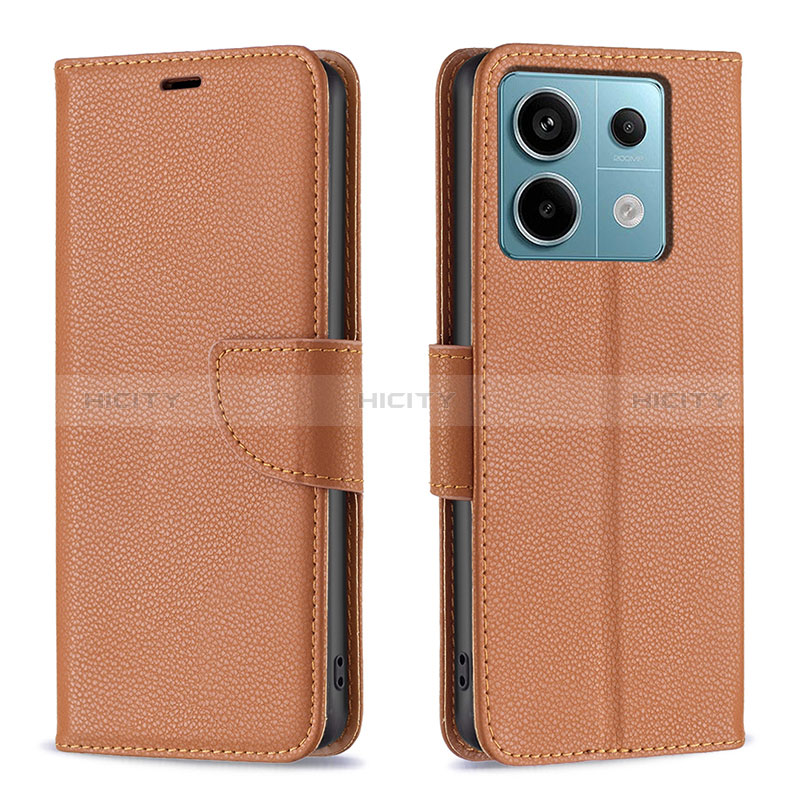 Coque Portefeuille Livre Cuir Etui Clapet B06F pour Xiaomi Redmi Note 13 Pro 5G Marron Plus