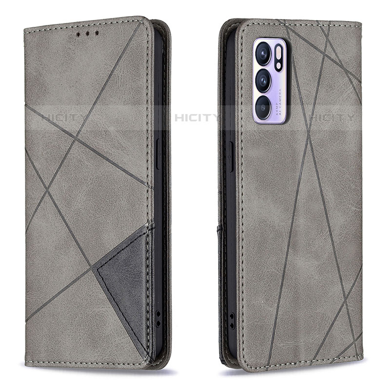 Coque Portefeuille Livre Cuir Etui Clapet B07F pour Oppo Reno6 5G Gris Plus