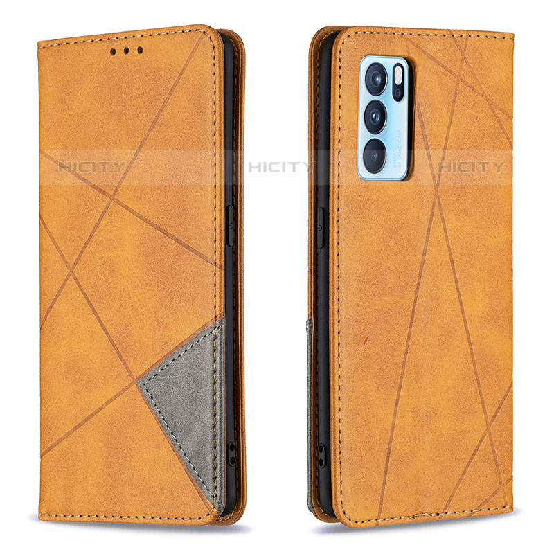 Coque Portefeuille Livre Cuir Etui Clapet B07F pour Oppo Reno6 Pro 5G India Brun Clair Plus