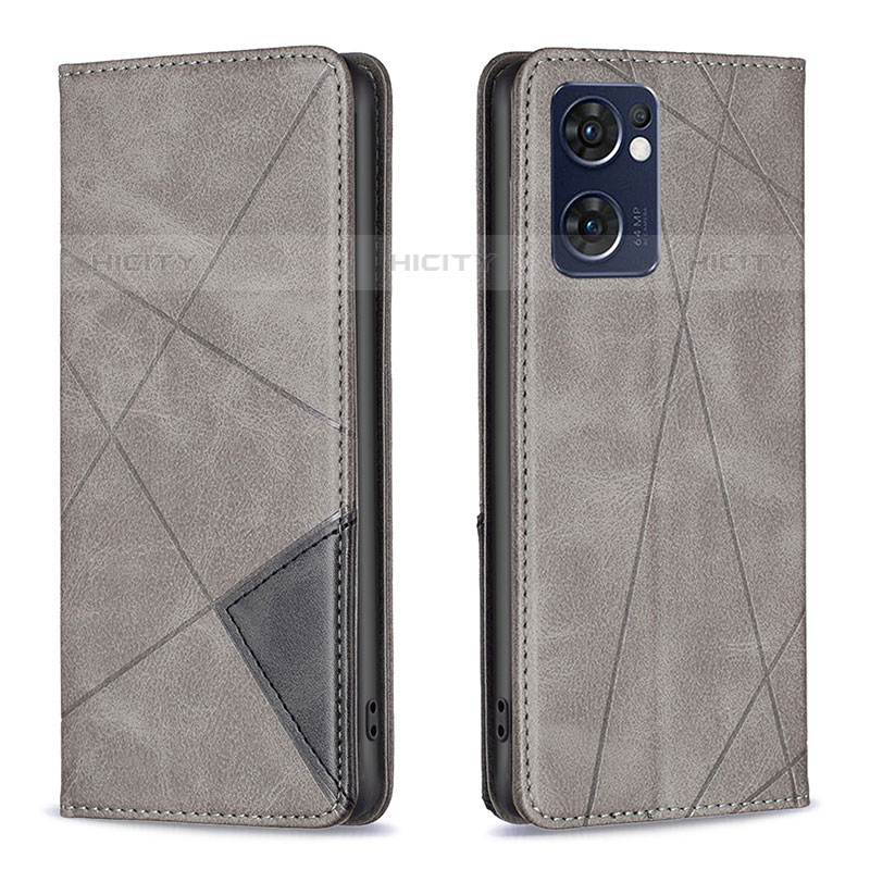 Coque Portefeuille Livre Cuir Etui Clapet B07F pour Oppo Reno7 5G Gris Plus