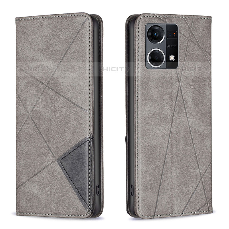 Coque Portefeuille Livre Cuir Etui Clapet B07F pour Oppo Reno8 4G Gris Plus