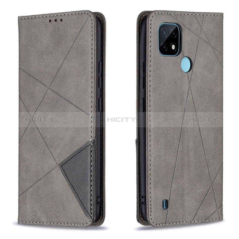 Coque Portefeuille Livre Cuir Etui Clapet B07F pour Realme C21 Gris Plus