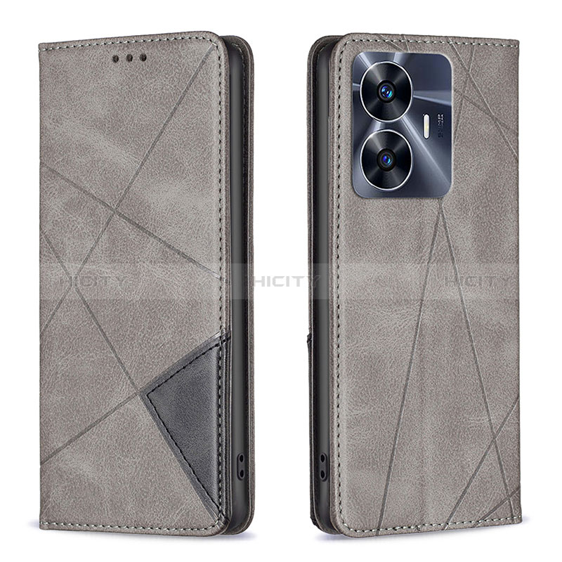 Coque Portefeuille Livre Cuir Etui Clapet B07F pour Realme C55 Gris Plus