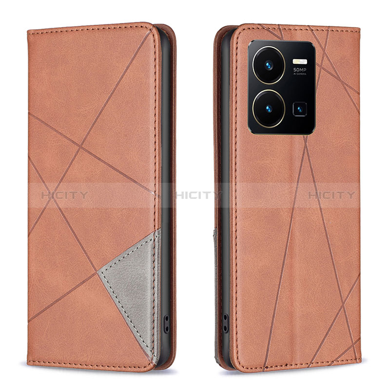 Coque Portefeuille Livre Cuir Etui Clapet B07F pour Vivo Y35 4G Marron Plus