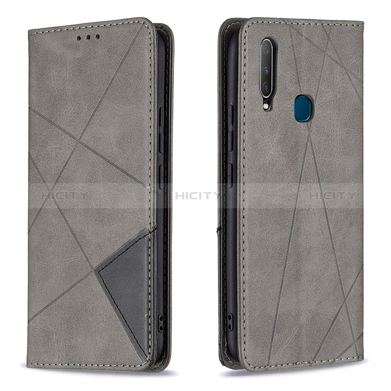 Coque Portefeuille Livre Cuir Etui Clapet B07F pour Vivo Y3s Gris Plus