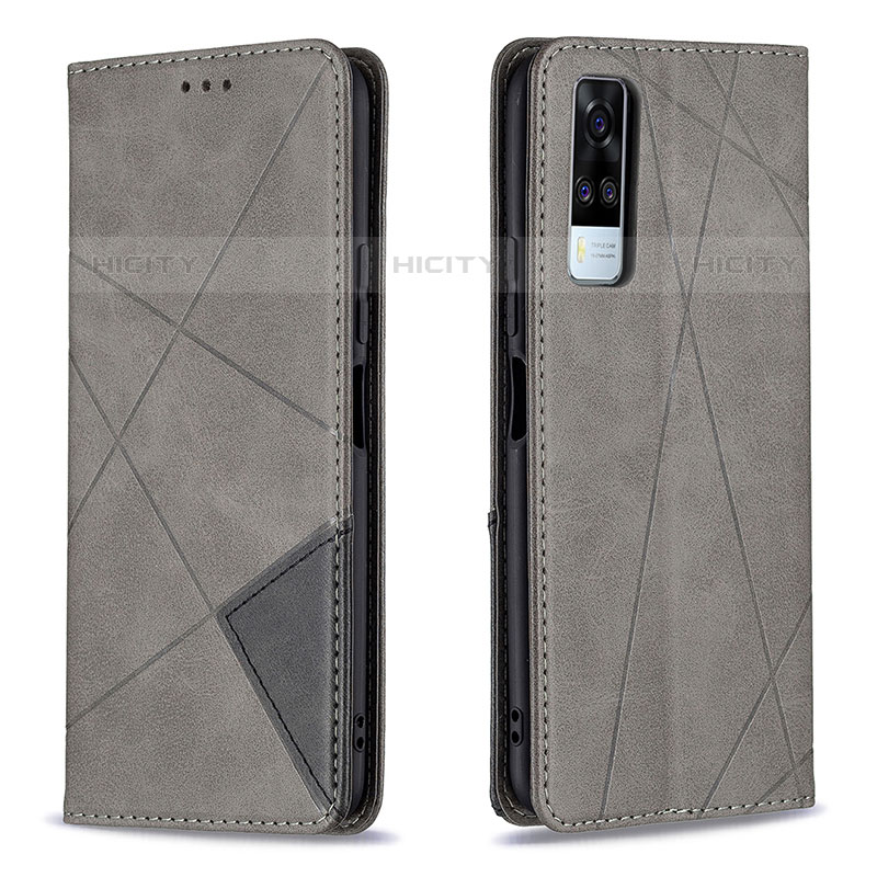 Coque Portefeuille Livre Cuir Etui Clapet B07F pour Vivo Y51A Gris Plus