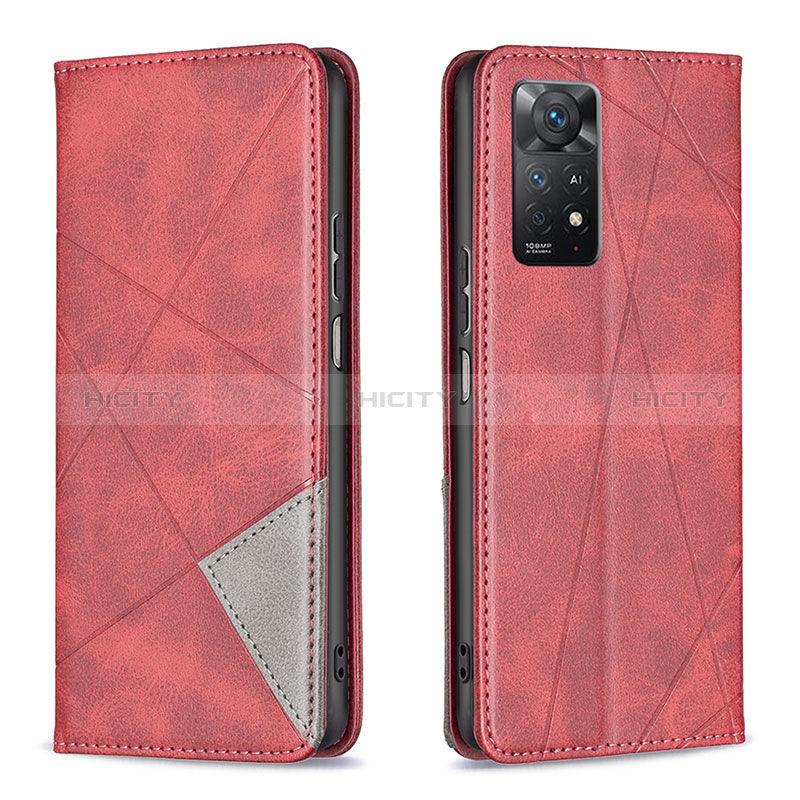 Coque Portefeuille Livre Cuir Etui Clapet B07F pour Xiaomi Redmi Note 11 Pro 4G Rouge Plus