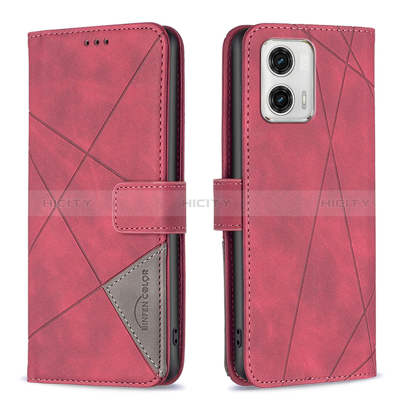 Coque Portefeuille Livre Cuir Etui Clapet B08F pour Motorola Moto G73 5G Rouge Plus