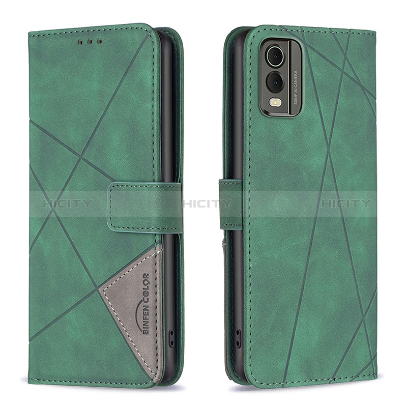 Coque Portefeuille Livre Cuir Etui Clapet B08F pour Nokia C210 Vert Plus