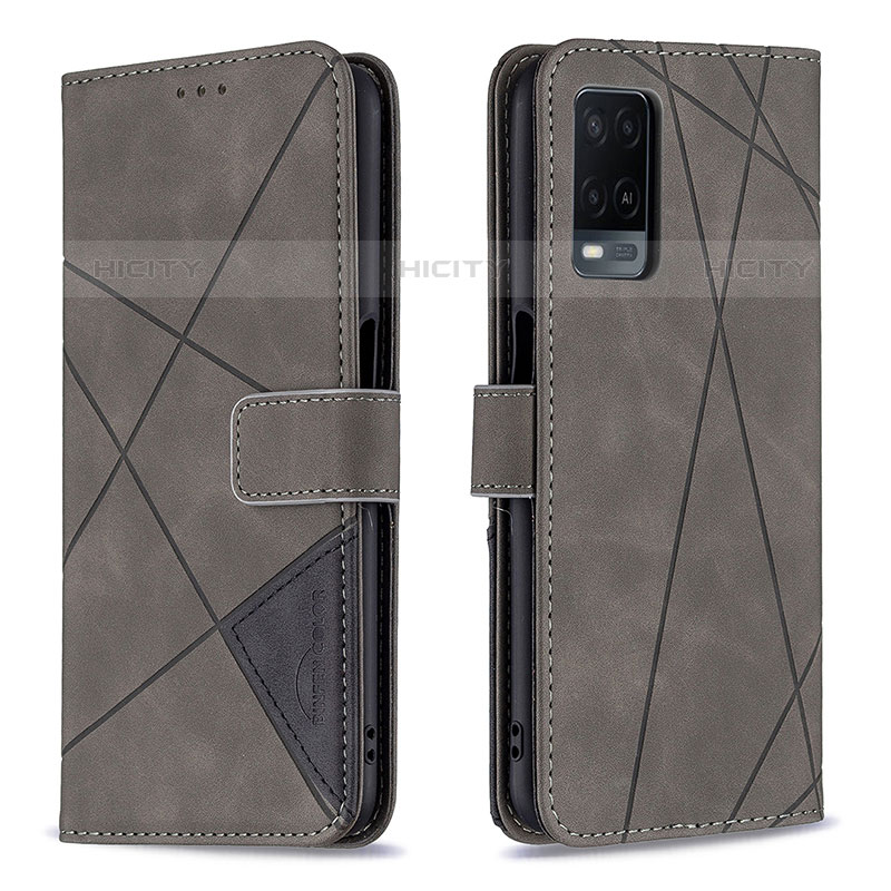 Coque Portefeuille Livre Cuir Etui Clapet B08F pour Oppo A54 4G Gris Plus