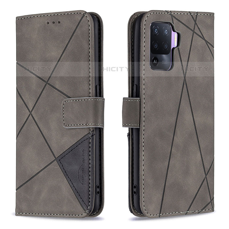 Coque Portefeuille Livre Cuir Etui Clapet B08F pour Oppo A94 4G Gris Plus