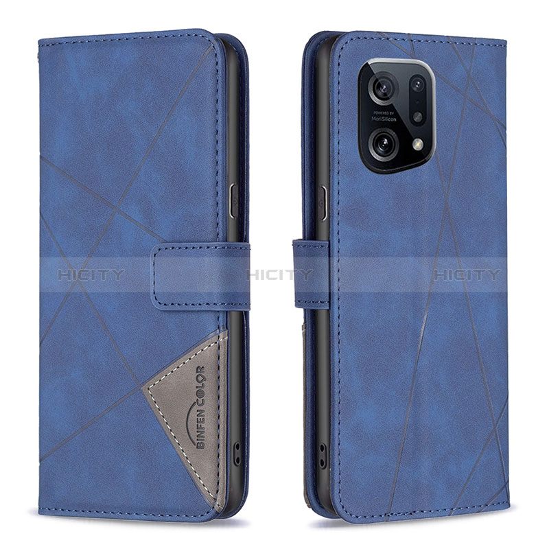 Coque Portefeuille Livre Cuir Etui Clapet B08F pour Oppo Find X5 5G Bleu Plus