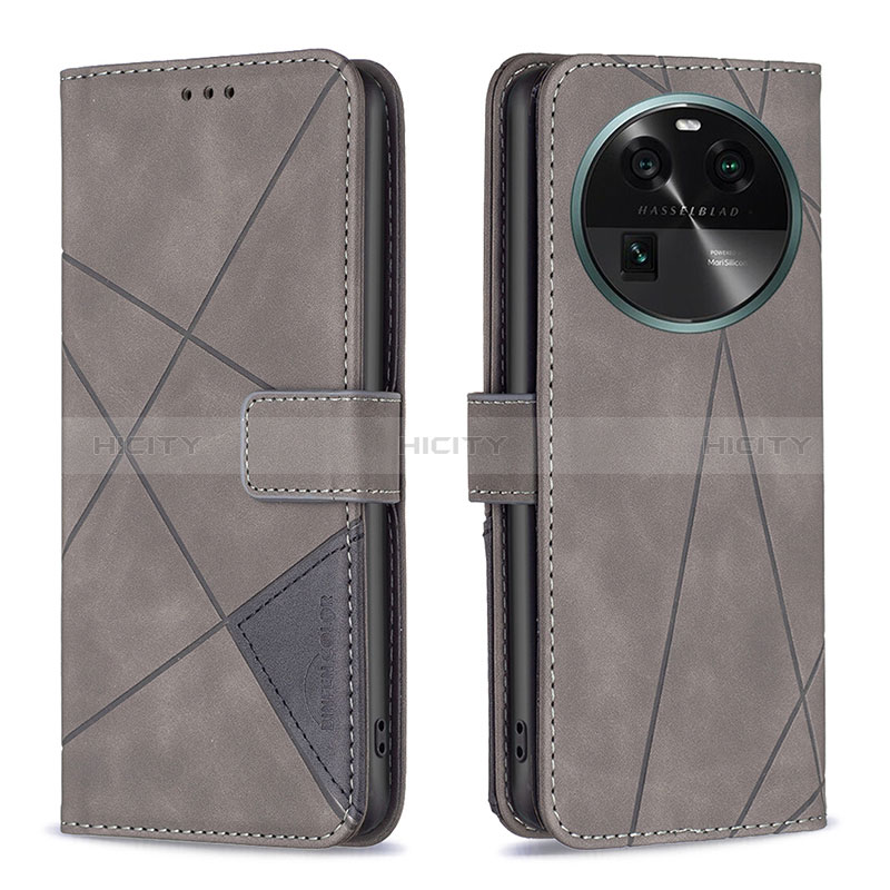 Coque Portefeuille Livre Cuir Etui Clapet B08F pour Oppo Find X6 5G Gris Plus